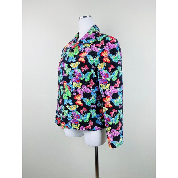 1990s Vintage Silk Jacket / 90s Rainbow Butterfly Quilted Coat / Size XL / 16 - Picture 6 of 7